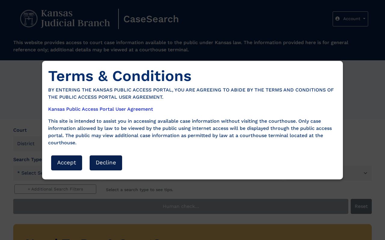 Official Kansas public case search interface used to search Jewell County cases