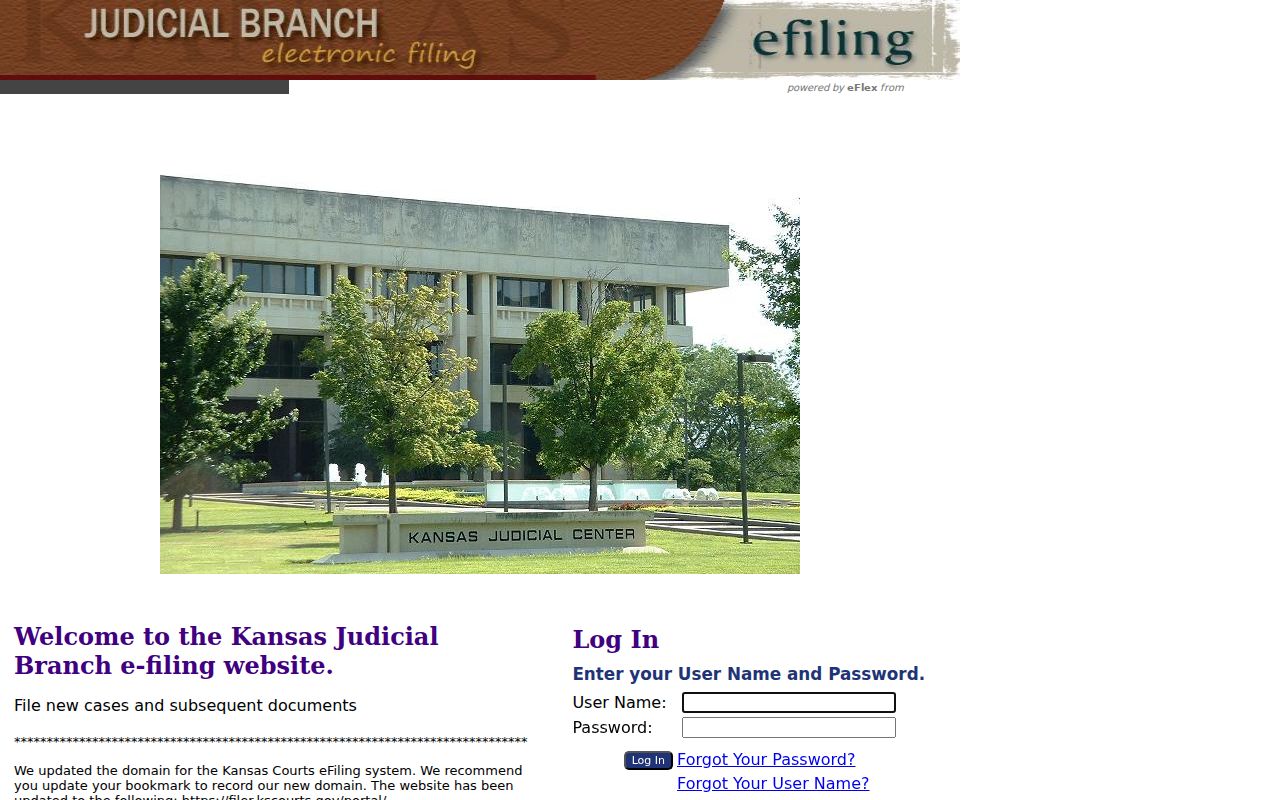 Kansas eFlex filing portal login, not the Jewell County public case search