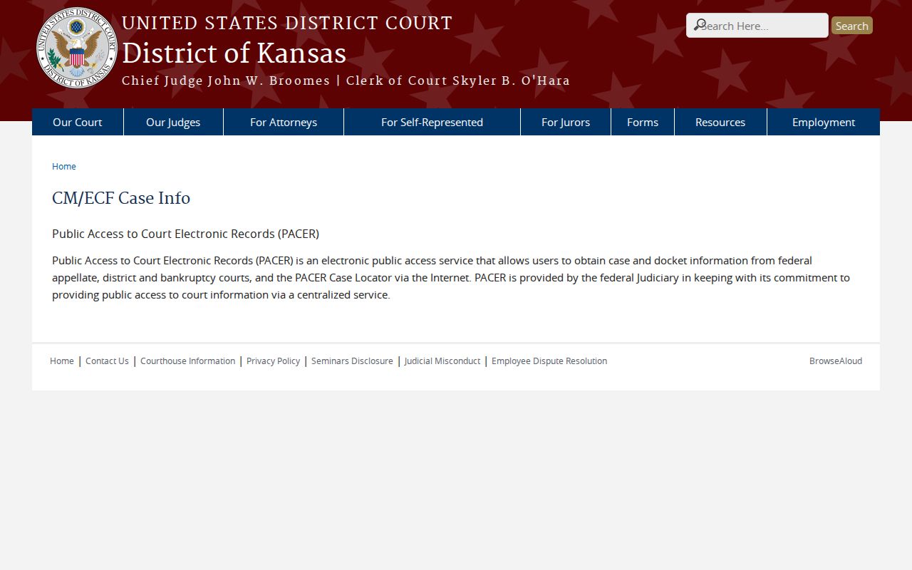 District of Kansas federal case information page
