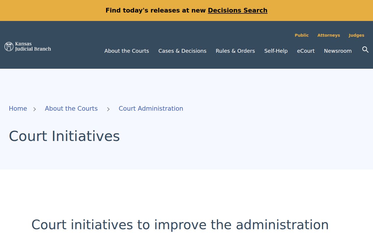 Kansas court initiatives page used for Jewell calendar context