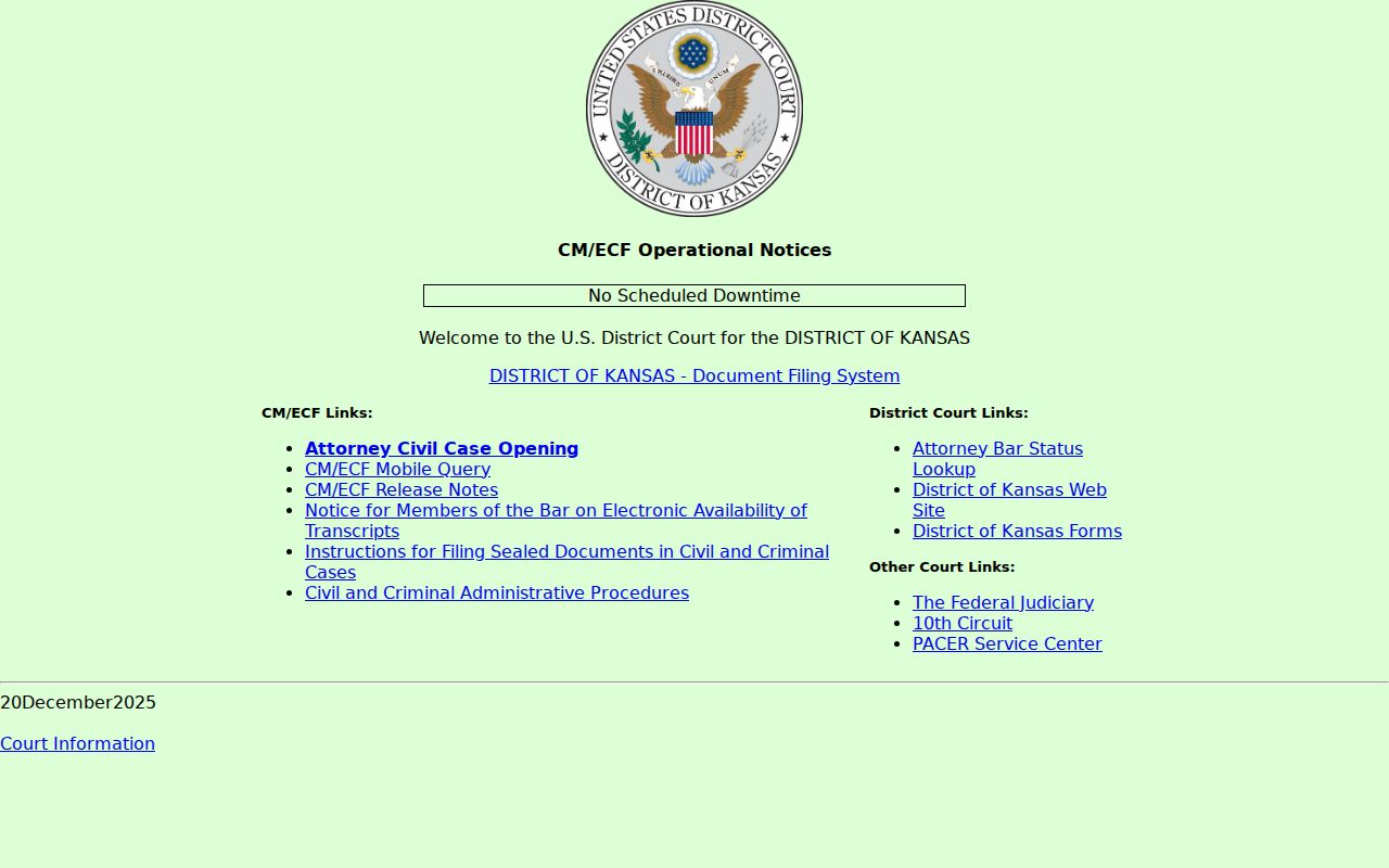 District of Kansas CM ECF federal system separate from Esbon court records