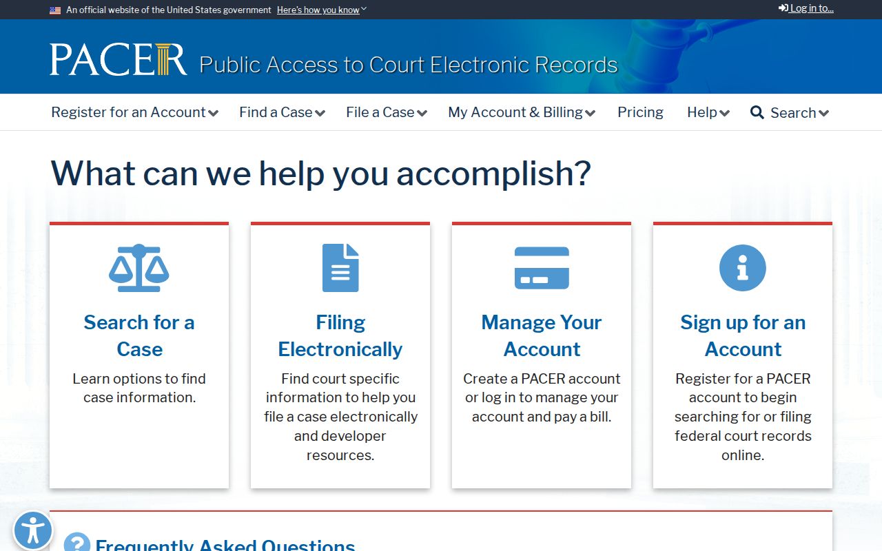 PACER federal docket service separate from Formoso court records