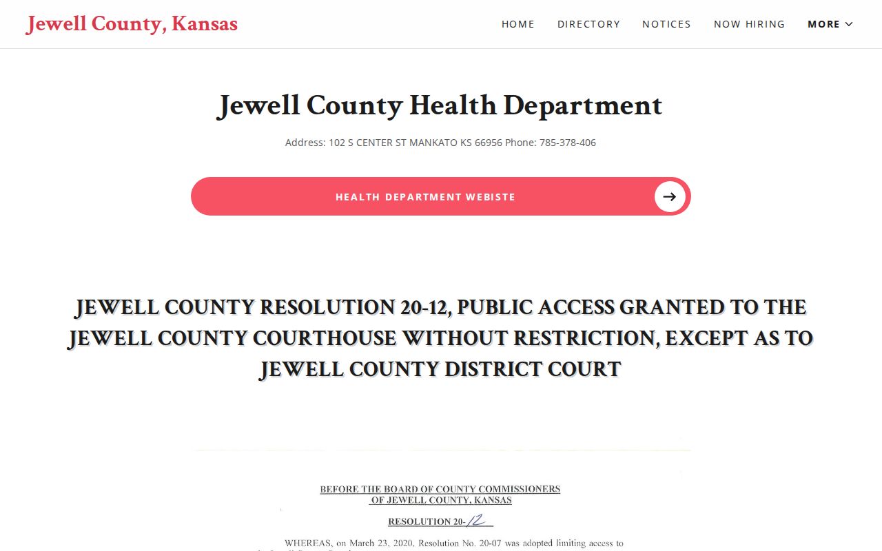 Jewell County court docket courthouse access resolution source