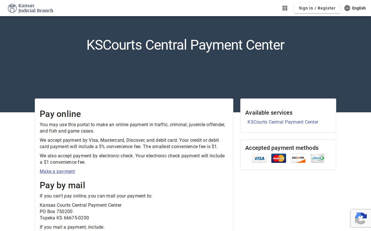 Kansas Courts Central Payment Center for supported Jewell court matters